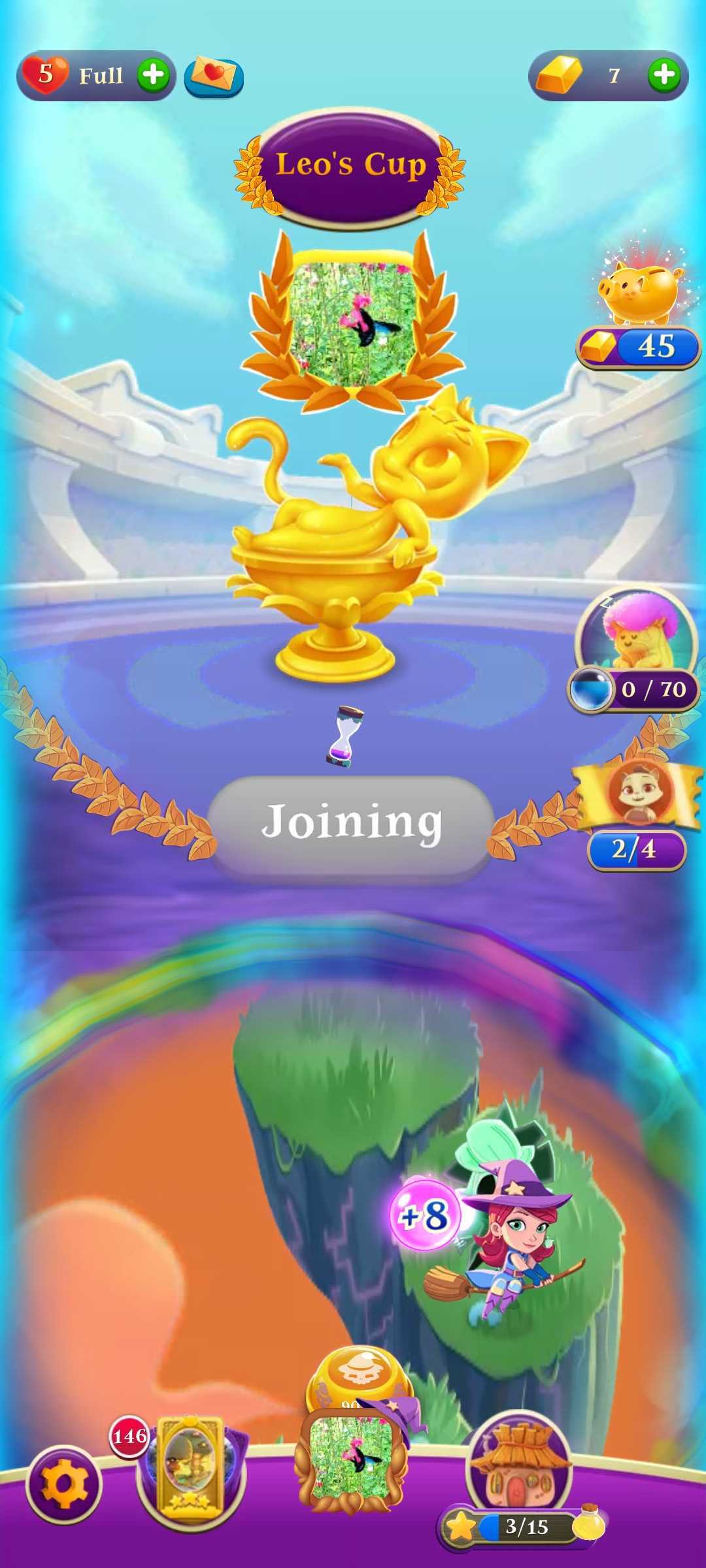 Bubble Witch Saga 3'te Leo'nun Kupası açılır penceresi