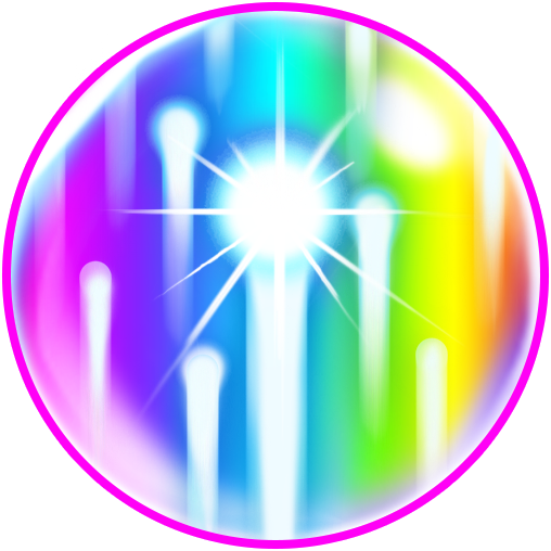 Regenboogstraal, een kleurrijke bubbel met witte vonken.